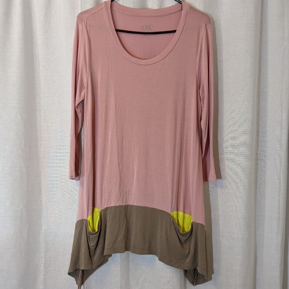 LOGO Soft Colorblock Tunic Pink Grey Yellow Sz M